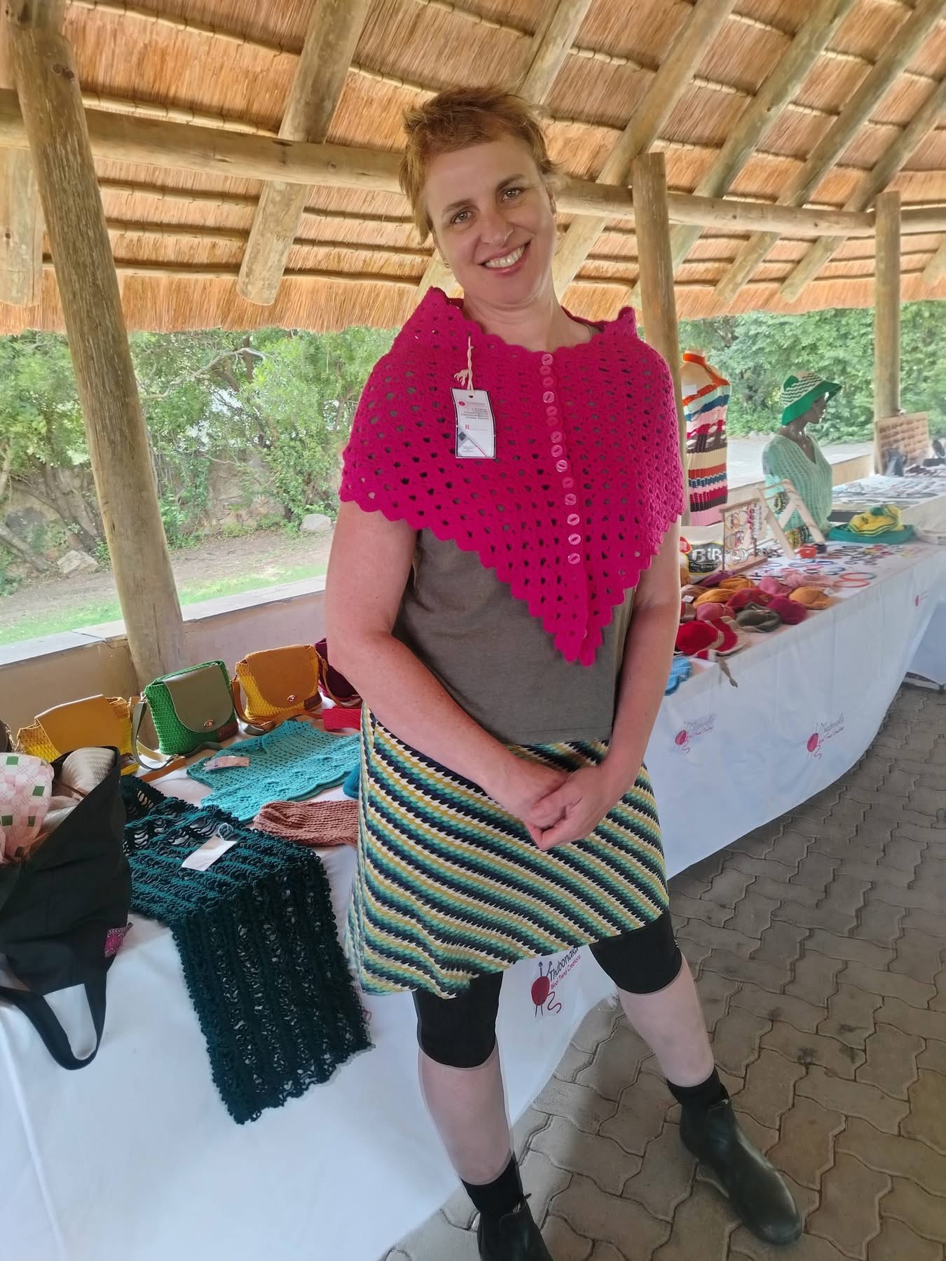 Thabonaka stall with crochet bags, shawls and accessories